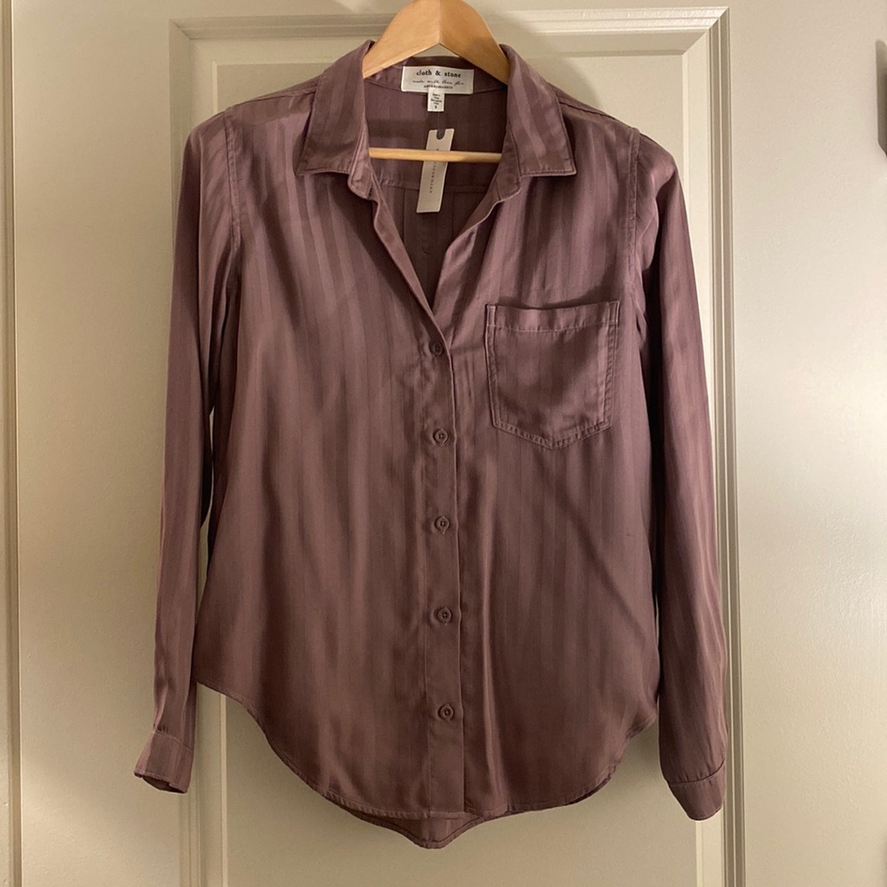 Anthropologie cloth and stone purple verticals stripe button up blouse